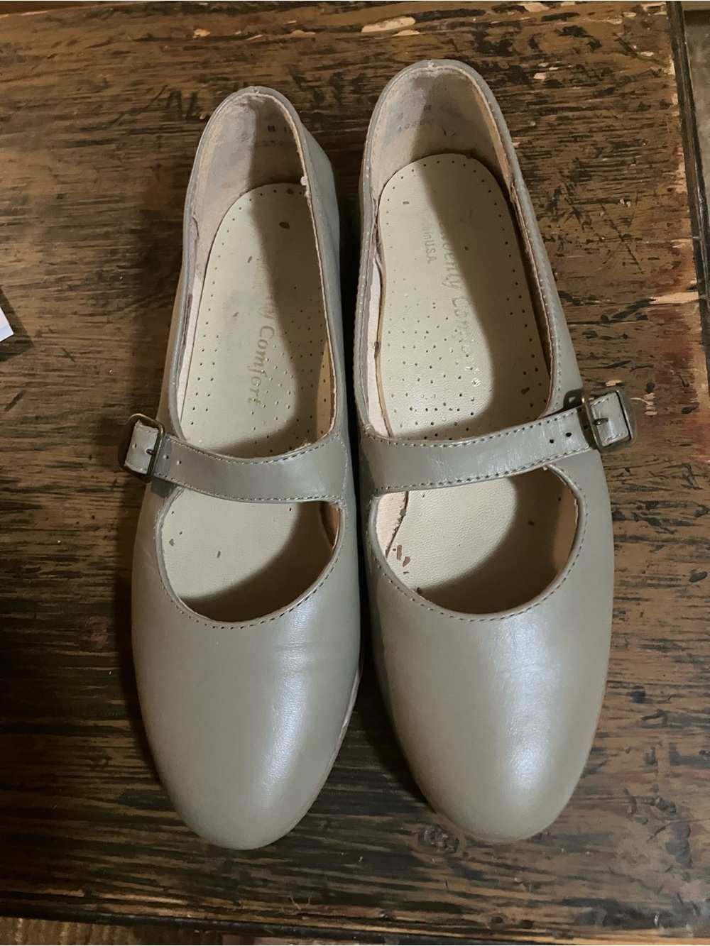Women's Taupe Mary Jane Flats with Adjustable Strap